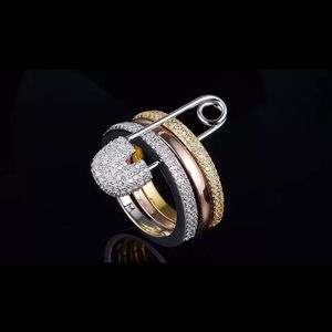 Hot new trend-safety pin stacked rings-gold,tri,silver